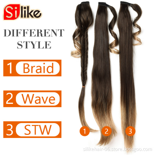 Long Blonde Color Curly Synthetic onytail  Wrap Around straight Clip In Ponytail hair  Extension Ponytail drawstring  for woman
